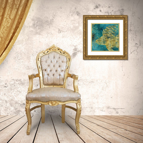 Lionfish Coming on Aqua I  Gold Ornate Wood Framed Art Print with Double Matting by Zalewski, Christine