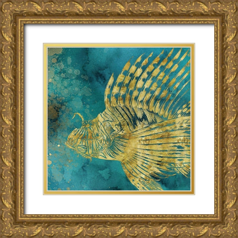 Lionfish Coming on Aqua I  Gold Ornate Wood Framed Art Print with Double Matting by Zalewski, Christine