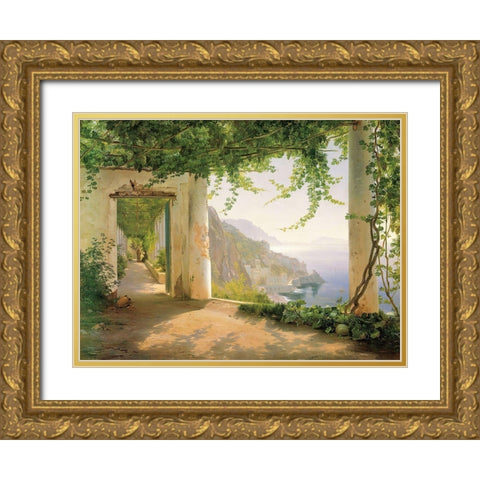 View to the Amalfi Coast Gold Ornate Wood Framed Art Print with Double Matting by Aagaard, Carl Frederic