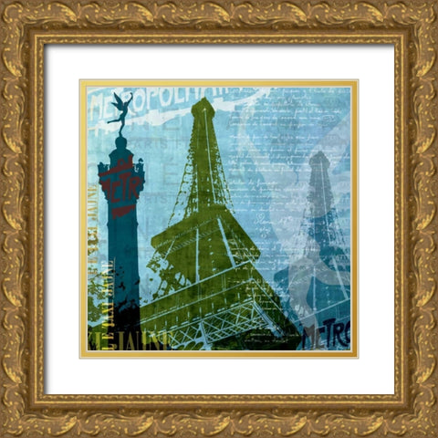 Paris - French Blue Gold Ornate Wood Framed Art Print with Double Matting by Allen, Maura