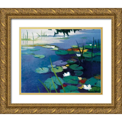 Water Lilies Gold Ornate Wood Framed Art Print with Double Matting by Asoma, Tadashi