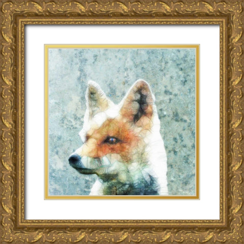 Abstract Fox Gold Ornate Wood Framed Art Print with Double Matting by Ancello