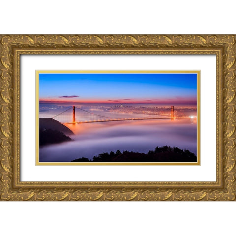 Fog at The Gate Gold Ornate Wood Framed Art Print with Double Matting by Azure, Joe