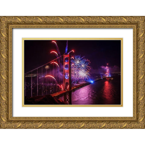 Happy Birthday Gold Ornate Wood Framed Art Print with Double Matting by Azure, Joe