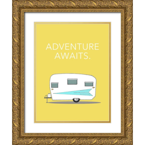 Adventure Awaits Gold Ornate Wood Framed Art Print with Double Matting by Annie Bailey Art