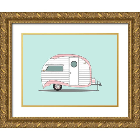 Pink Stripe Teardrop Gold Ornate Wood Framed Art Print with Double Matting by Annie Bailey Art