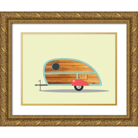 Teardrop Camper Gold Ornate Wood Framed Art Print with Double Matting by Annie Bailey Art