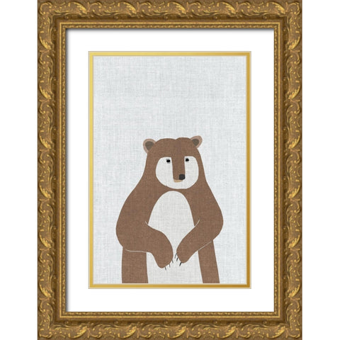Brown Bear Gold Ornate Wood Framed Art Print with Double Matting by Annie Bailey Art