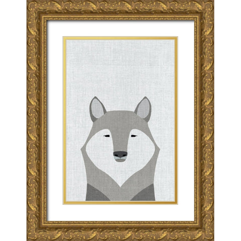 Gray Wolf Gold Ornate Wood Framed Art Print with Double Matting by Annie Bailey Art