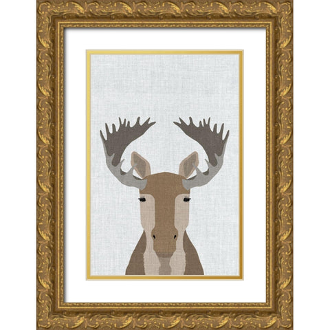 Moose Gold Ornate Wood Framed Art Print with Double Matting by Annie Bailey Art
