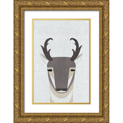 Pronghorn Antelope Gold Ornate Wood Framed Art Print with Double Matting by Annie Bailey Art