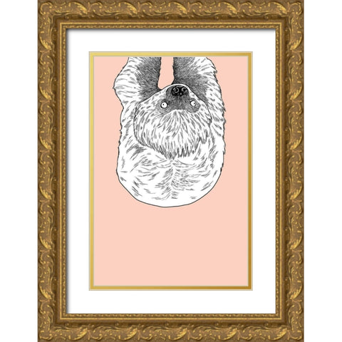 Sloth Gold Ornate Wood Framed Art Print with Double Matting by Annie Bailey Art