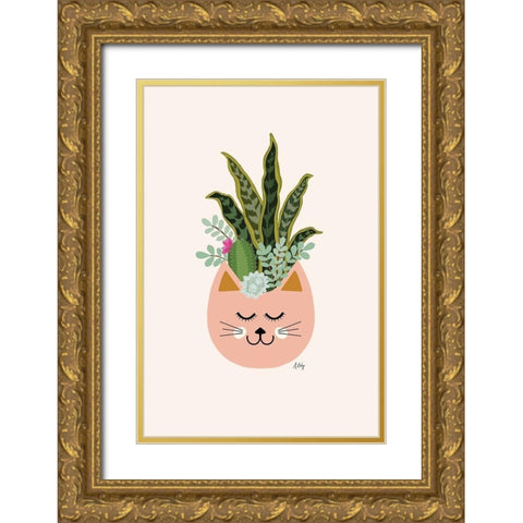 Cats and Plants Gold Ornate Wood Framed Art Print with Double Matting by Annie Bailey Art