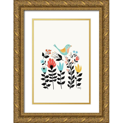 Folk Art Garden Gold Ornate Wood Framed Art Print with Double Matting by Annie Bailey Art