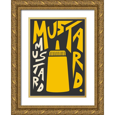 Kitchen Mustard Gold Ornate Wood Framed Art Print with Double Matting by Ayse
