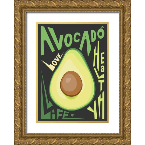 Kitchen Avocado Gold Ornate Wood Framed Art Print with Double Matting by Ayse