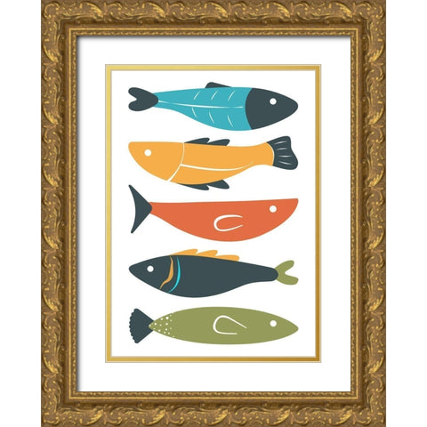 Playful Fish Gold Ornate Wood Framed Art Print with Double Matting by Ayse