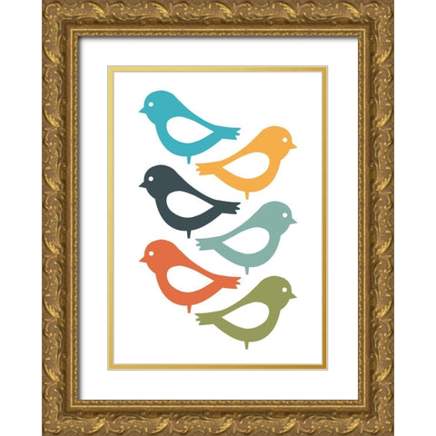 Playful Birds Gold Ornate Wood Framed Art Print with Double Matting by Ayse