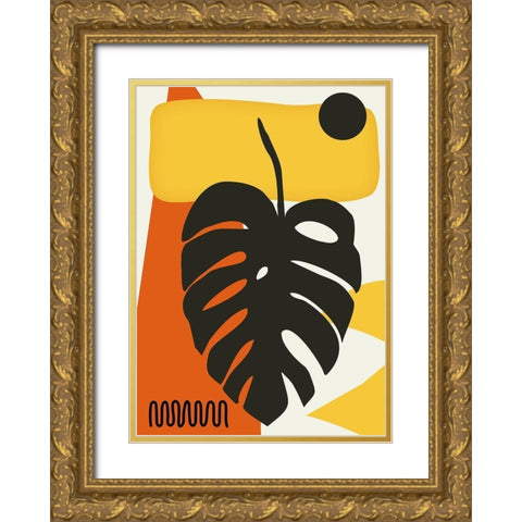 Tropical Leaves Two Gold Ornate Wood Framed Art Print with Double Matting by Ayse