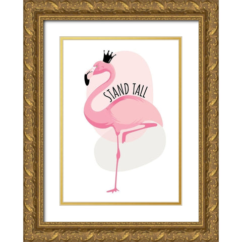 Flamingo Gold Ornate Wood Framed Art Print with Double Matting by Ayse
