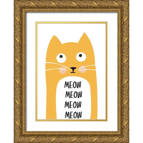 Meow Gold Ornate Wood Framed Art Print with Double Matting by Ayse