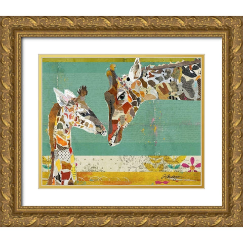 Giraffe and Calf Gold Ornate Wood Framed Art Print with Double Matting by Anderson, Traci