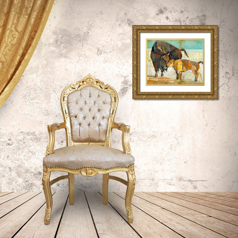 Bison and Baby Gold Ornate Wood Framed Art Print with Double Matting by Anderson, Traci