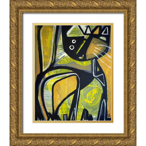 One Yellow Cat Gold Ornate Wood Framed Art Print with Double Matting by Avila, Gabriela