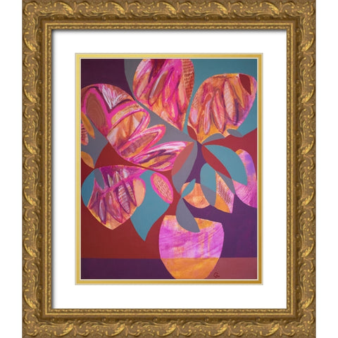 Pink Flowers Gold Ornate Wood Framed Art Print with Double Matting by Avila, Gabriela