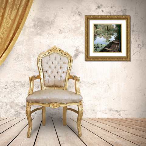 Giverny Boat #1 Gold Ornate Wood Framed Art Print with Double Matting by Blaustein, Alan