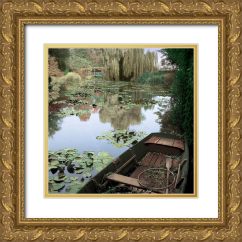 Giverny Boat #1 Gold Ornate Wood Framed Art Print with Double Matting by Blaustein, Alan