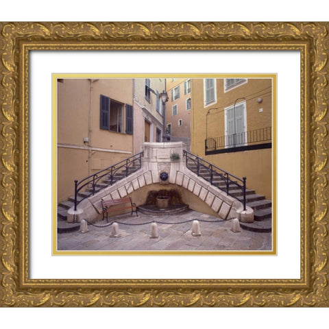 Banc de Jardin - 2 Gold Ornate Wood Framed Art Print with Double Matting by Blaustein, Alan