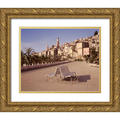 Banc de Jardin - 28 Gold Ornate Wood Framed Art Print with Double Matting by Blaustein, Alan