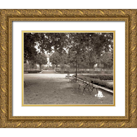 Banc de Jardin - 41 Gold Ornate Wood Framed Art Print with Double Matting by Blaustein, Alan
