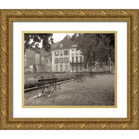 Banc de Jardin - 43 Gold Ornate Wood Framed Art Print with Double Matting by Blaustein, Alan