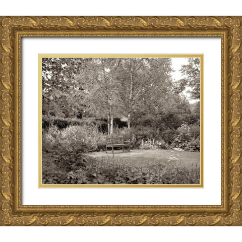 Banc de Jardin - 58 Gold Ornate Wood Framed Art Print with Double Matting by Blaustein, Alan