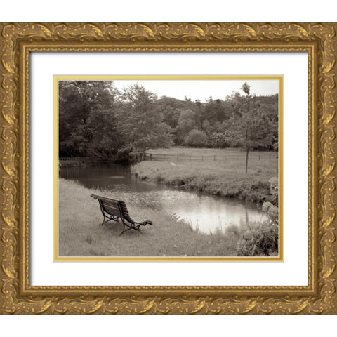 Banc de Jardin - 64 Gold Ornate Wood Framed Art Print with Double Matting by Blaustein, Alan