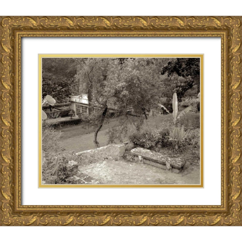 Banc de Jardin - 82 Gold Ornate Wood Framed Art Print with Double Matting by Blaustein, Alan