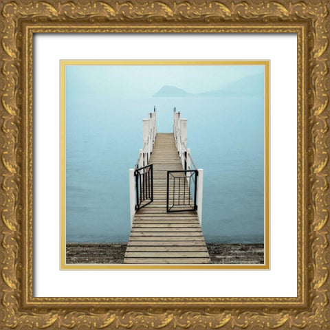 Menaggio Pier Gold Ornate Wood Framed Art Print with Double Matting by Blaustein, Alan
