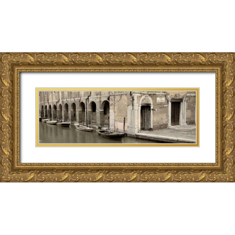 Canal Boats with Passageway Gold Ornate Wood Framed Art Print with Double Matting by Blaustein, Alan