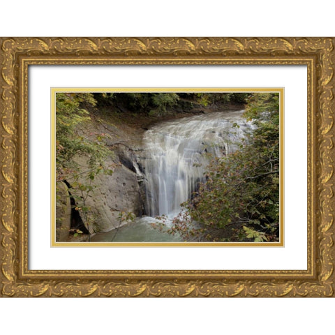 Hokkaido Waterfall - 1 Gold Ornate Wood Framed Art Print with Double Matting by Blaustein, Alan