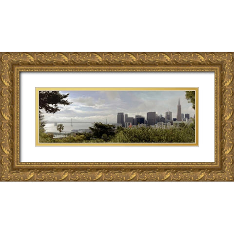SF Skyline Pano - 109 Gold Ornate Wood Framed Art Print with Double Matting by Blaustein, Alan