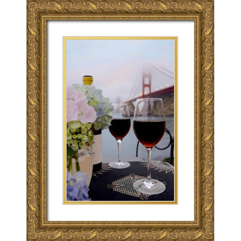 Dream Cafe Golden Gate Bridge - 14 Gold Ornate Wood Framed Art Print with Double Matting by Blaustein, Alan