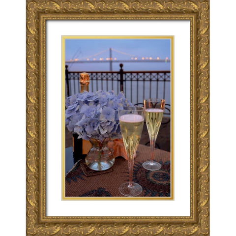 Dream Cafe Bay Bridge - 19 Gold Ornate Wood Framed Art Print with Double Matting by Blaustein, Alan