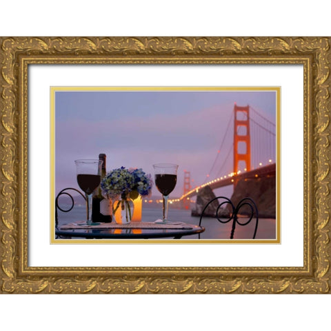 Dream Cafe Golden Gate Bridge - 41 Gold Ornate Wood Framed Art Print with Double Matting by Blaustein, Alan