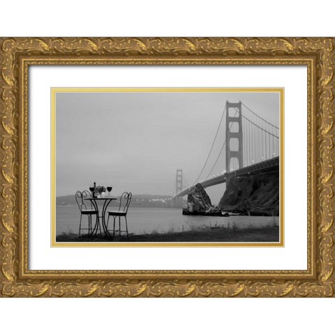 Dream Cafe Golden Gate Bridge - 36 Gold Ornate Wood Framed Art Print with Double Matting by Blaustein, Alan