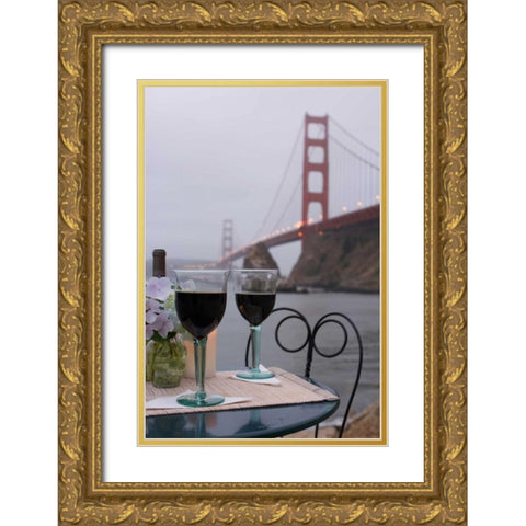 Dream Cafe Golden Gate Bridge - 38 Gold Ornate Wood Framed Art Print with Double Matting by Blaustein, Alan