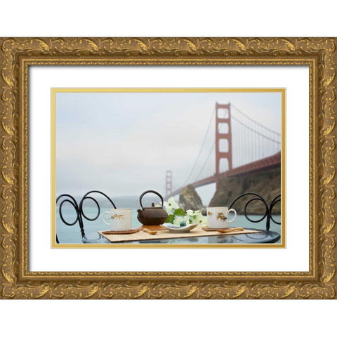 Dream Cafe Golden Gate Bridge - 43 Gold Ornate Wood Framed Art Print with Double Matting by Blaustein, Alan