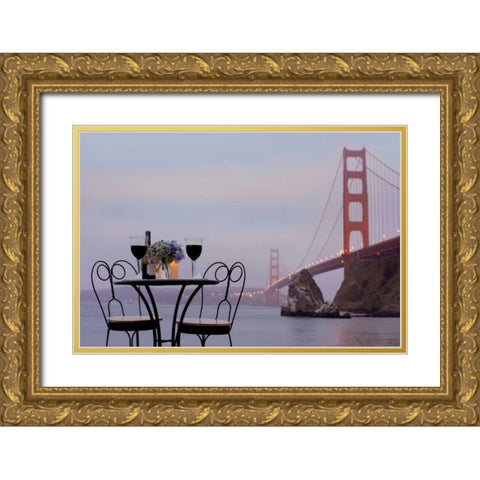 Dream Cafe Golden Gate Bridge - 37 Gold Ornate Wood Framed Art Print with Double Matting by Blaustein, Alan