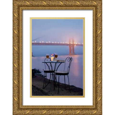 Dream Cafe Golden Gate Bridge - 51 Gold Ornate Wood Framed Art Print with Double Matting by Blaustein, Alan